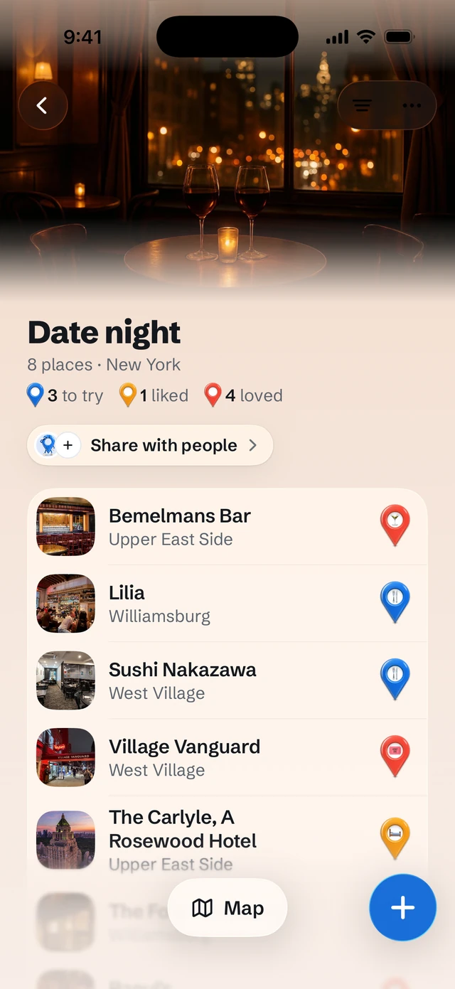 Date night, a Sauntered collection of eight New York places for an evening out, under a candlelit cover.