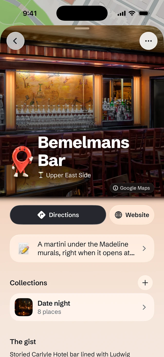 Bemelmans Bar’s page in Sauntered, saved as Loved and filed in the Date night collection.